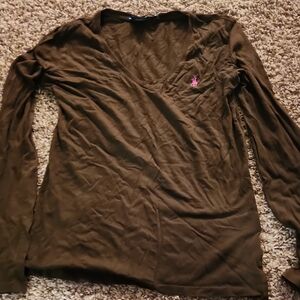Polo by Ralph Lauren Fitted Brown Long Sleeve Blouse